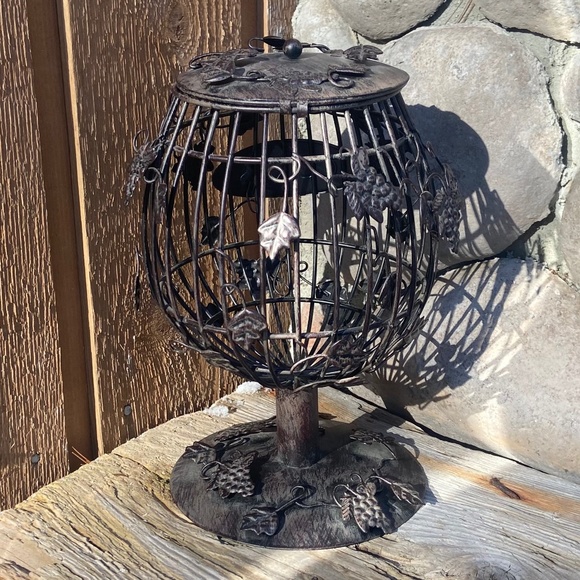 Wine Cork Metal Glass-Shaped w/ Clasped Lid Decorative Caged Holder - Picture 2 of 7